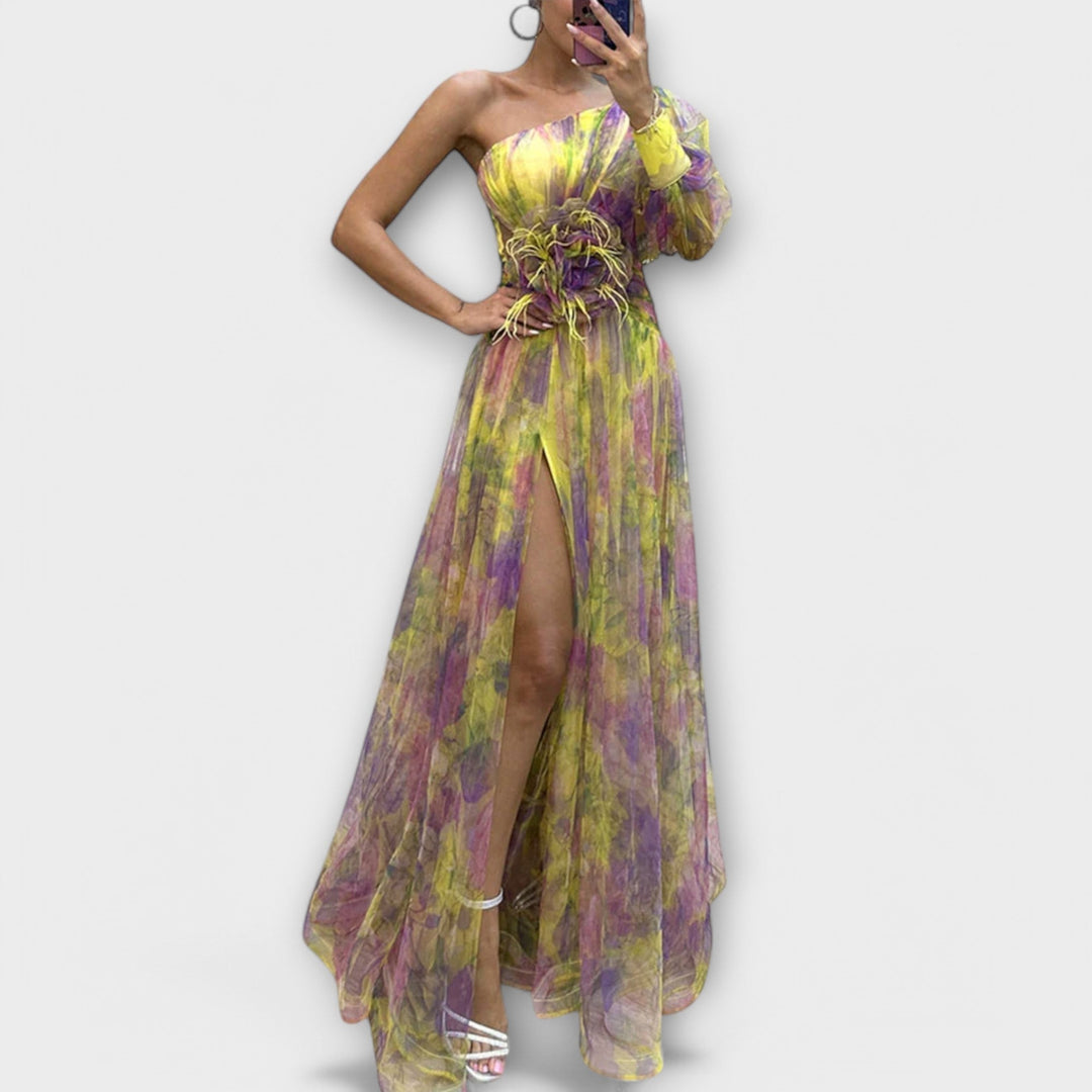 Esther Evening Dress with One Shoulder and Slimming Waist