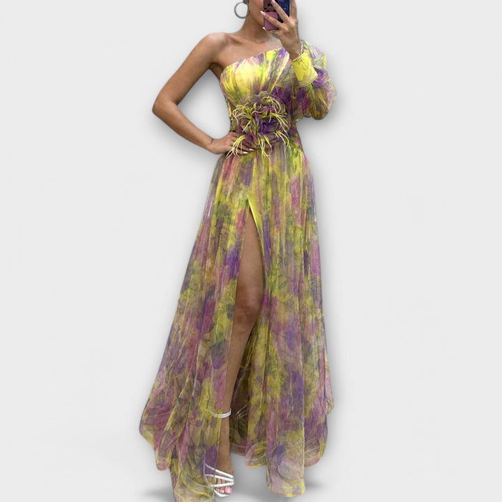 Esther Evening Dress with One Shoulder and Slimming Waist