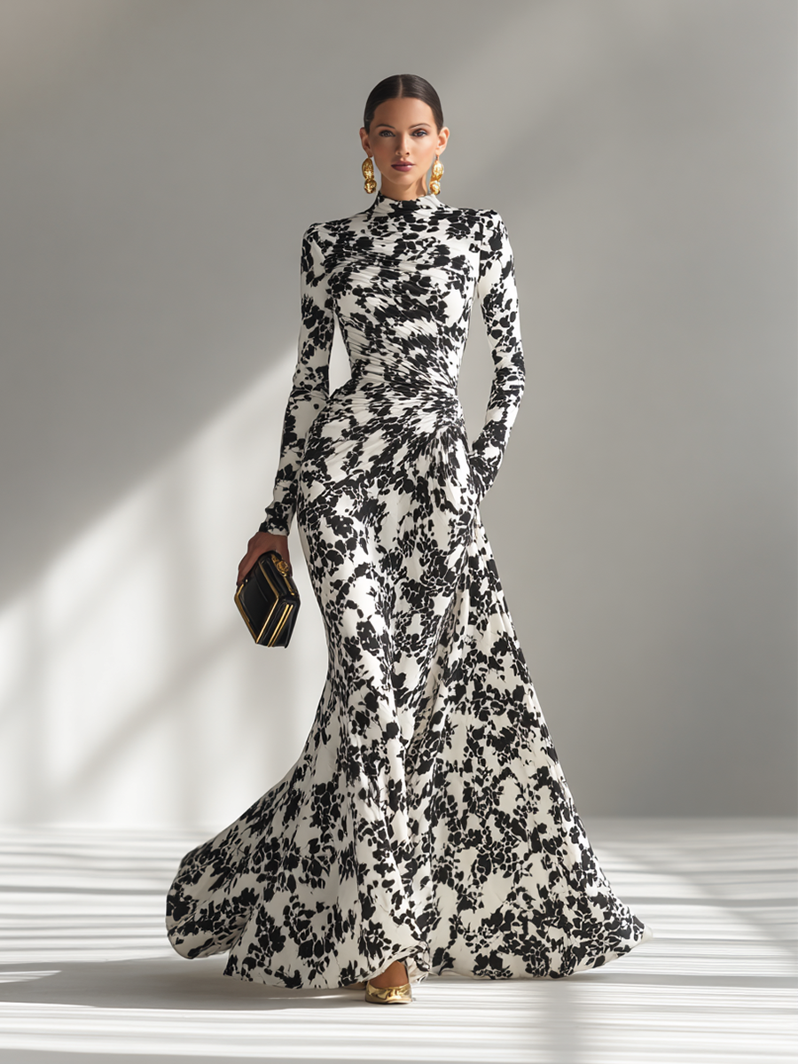 Leonora And White Patterned Stretch Blend Wrap Dress