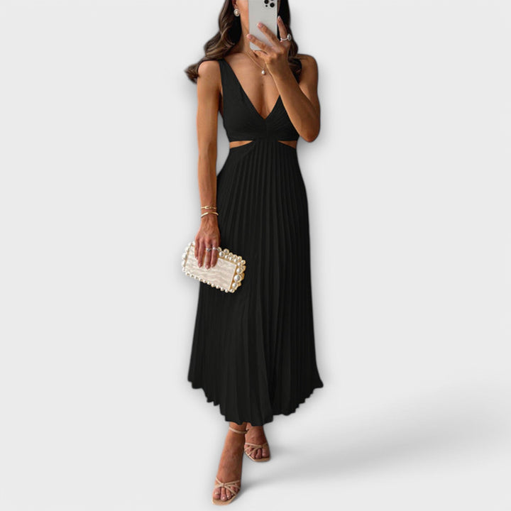 Esther midi evening dress with pleating