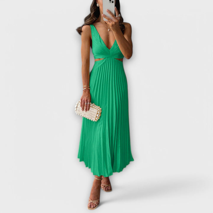 Esther midi evening dress with pleating