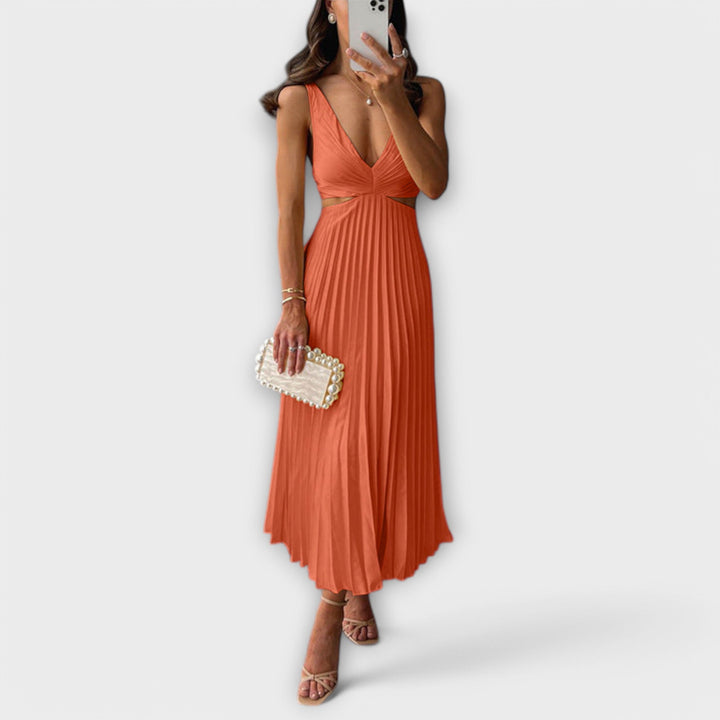 Esther midi evening dress with pleating
