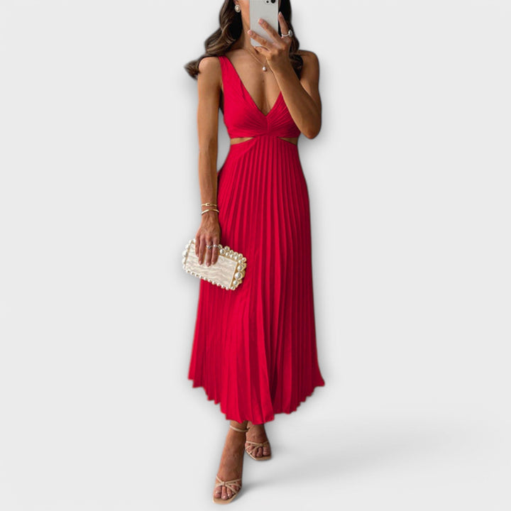 Esther midi evening dress with pleating