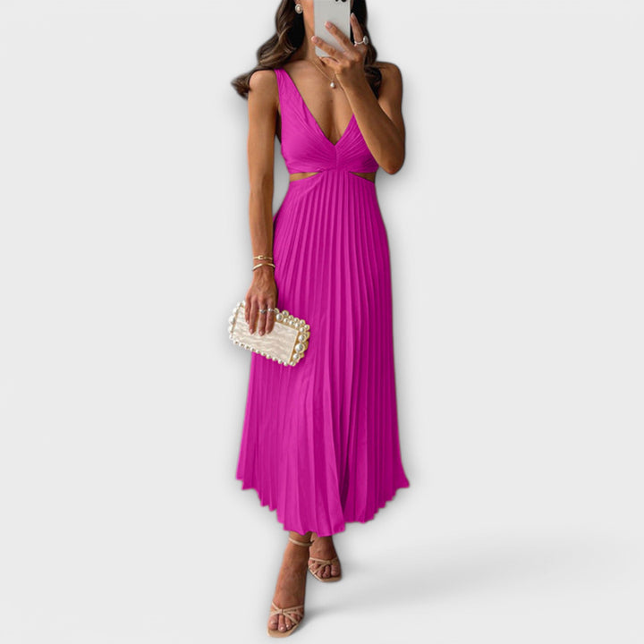 Esther midi evening dress with pleating