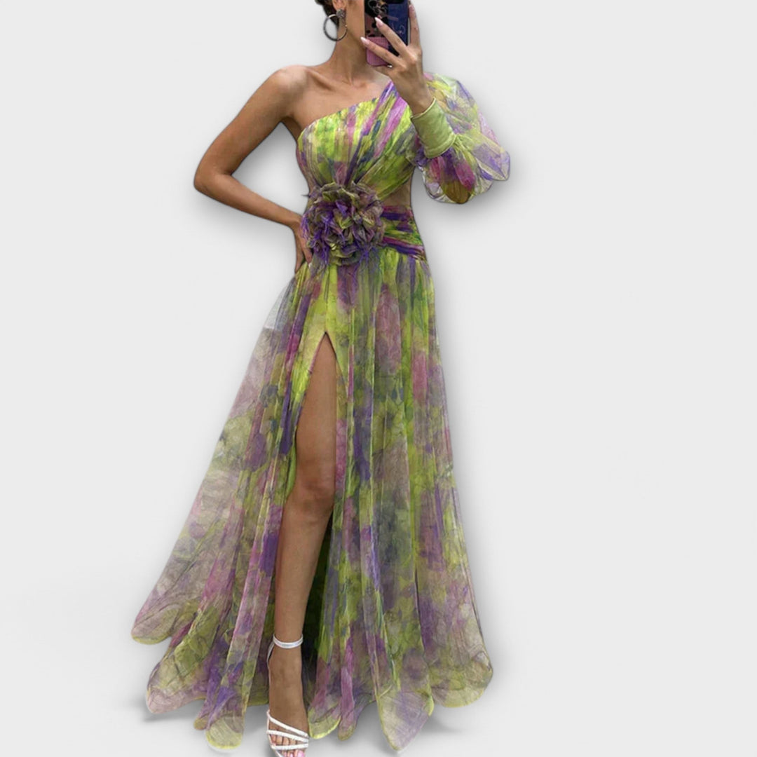Esther Evening Dress with One Shoulder and Slimming Waist