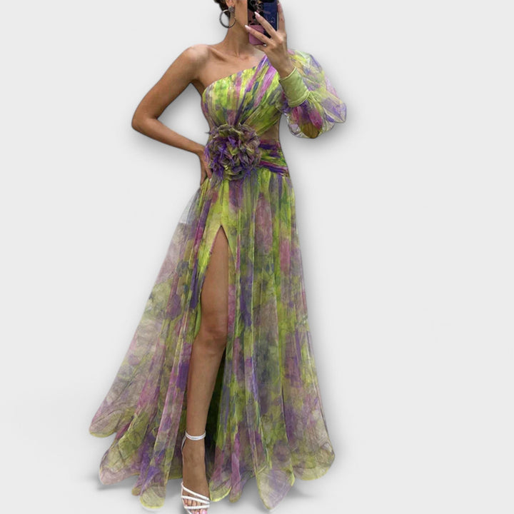 Esther Evening Dress with One Shoulder and Slimming Waist