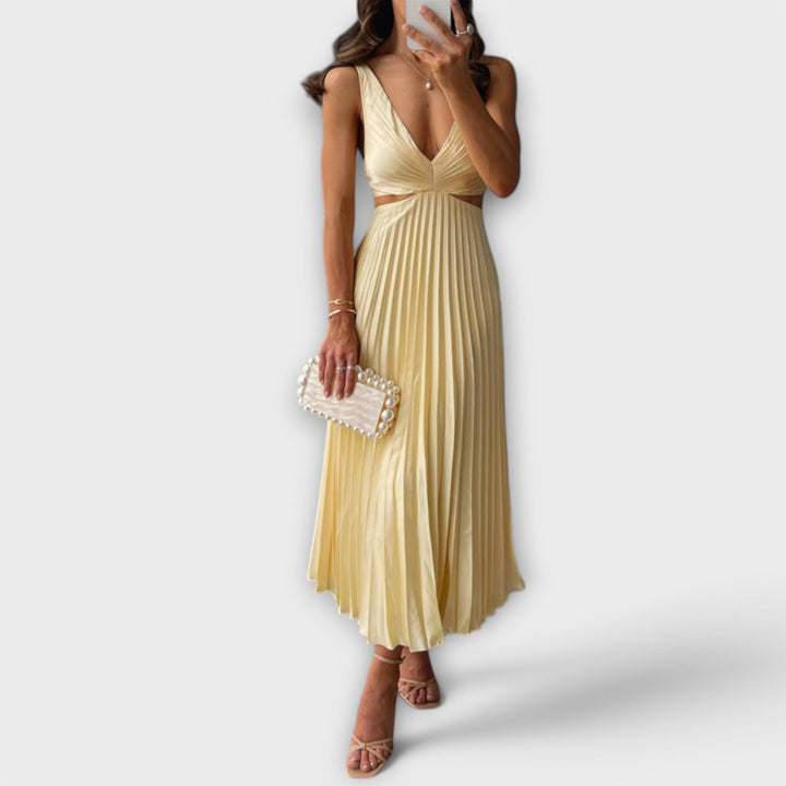Esther midi evening dress with pleating