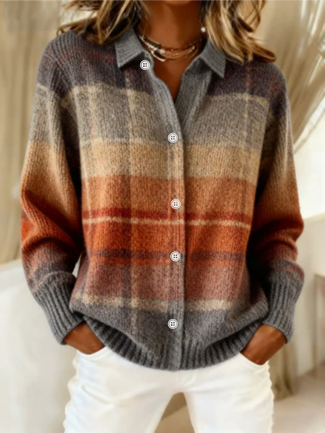 Auberon™ – Checked Blouse Made from Warm, Soft Hoodie Material