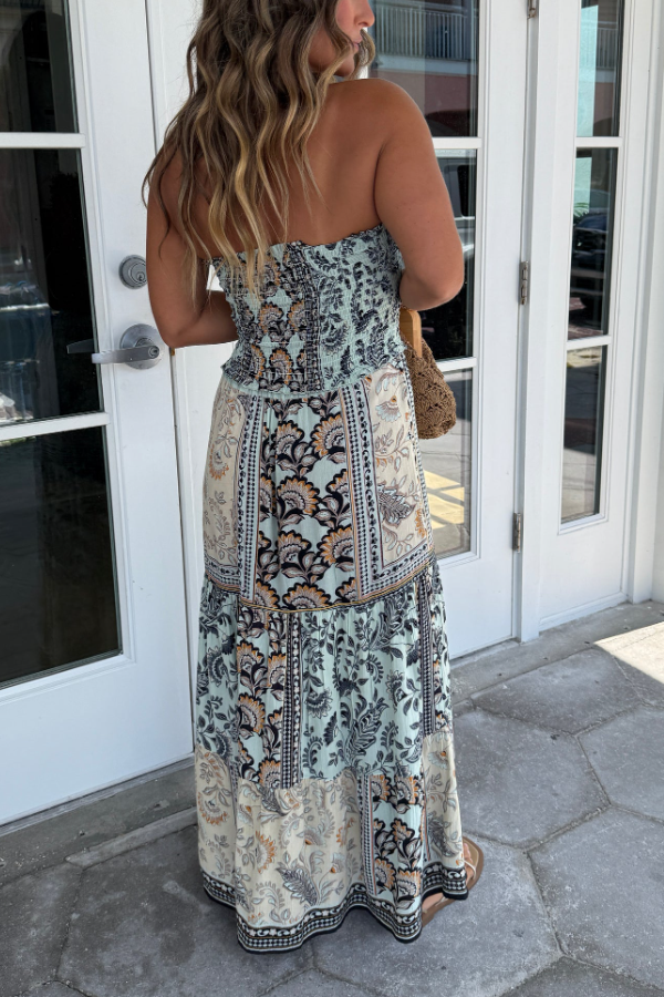 Selina | Boho Tile Print Maxi Dress