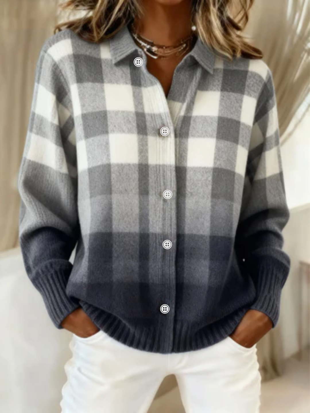 Annora™ – Checked Hoodie Blouse