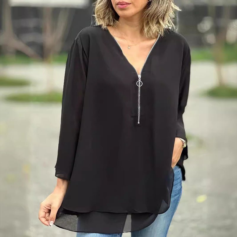 Angharad | Chiffon Zipper Blouse