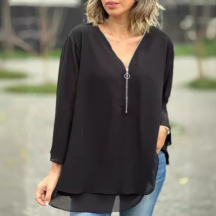 Angharad | Chiffon Zipper Blouse