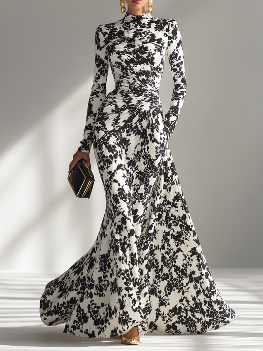 Leonora And White Patterned Stretch Blend Wrap Dress