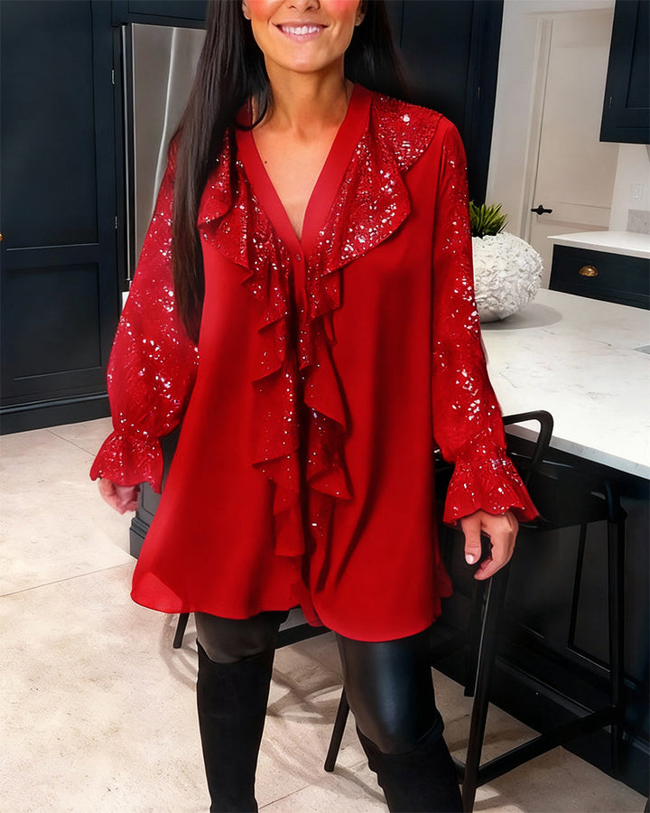 Arlene Solid colour Blouses with Ruffles