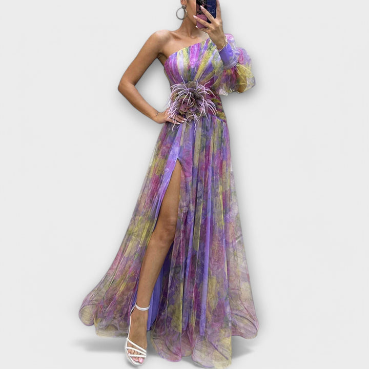 Esther Evening Dress with One Shoulder and Slimming Waist
