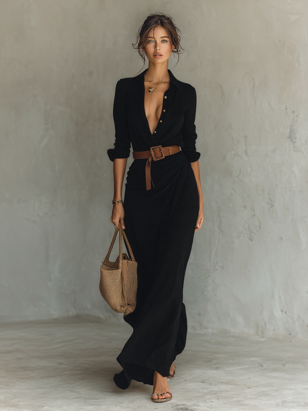 Rowena Single Breasted Long Sleeve Belted Maxi Dress