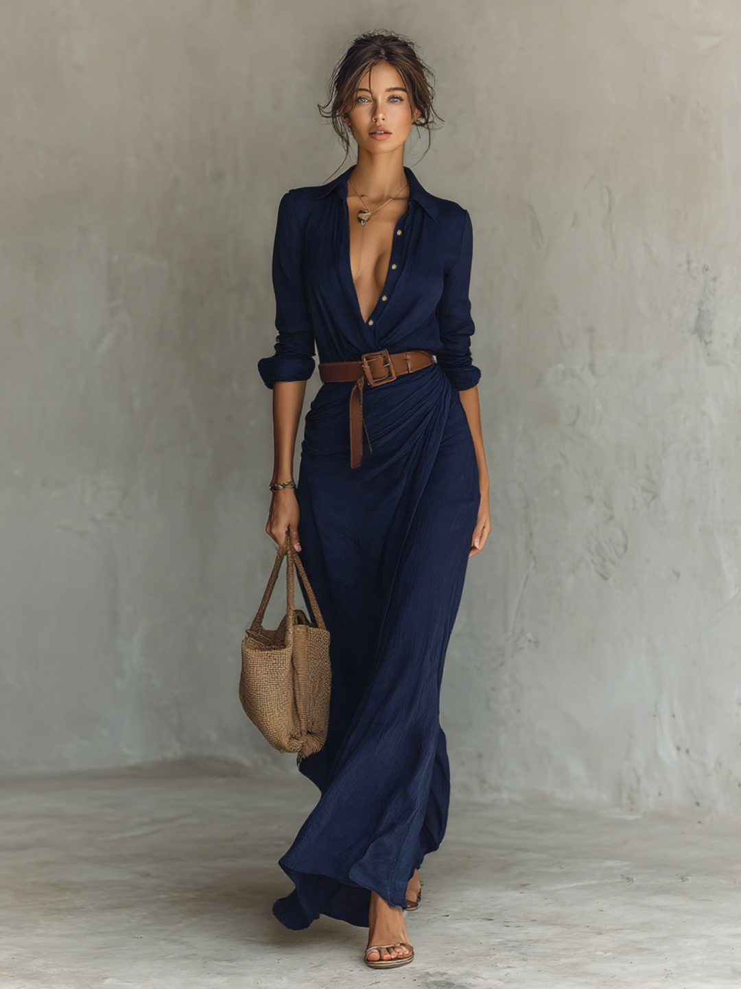 Rowena Single Breasted Long Sleeve Belted Maxi Dress