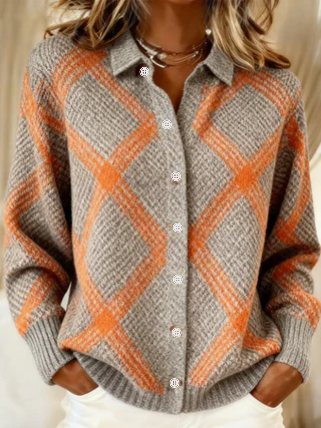 Leonor™ – Checked Blouse Made from Warm, Soft Hoodie Material