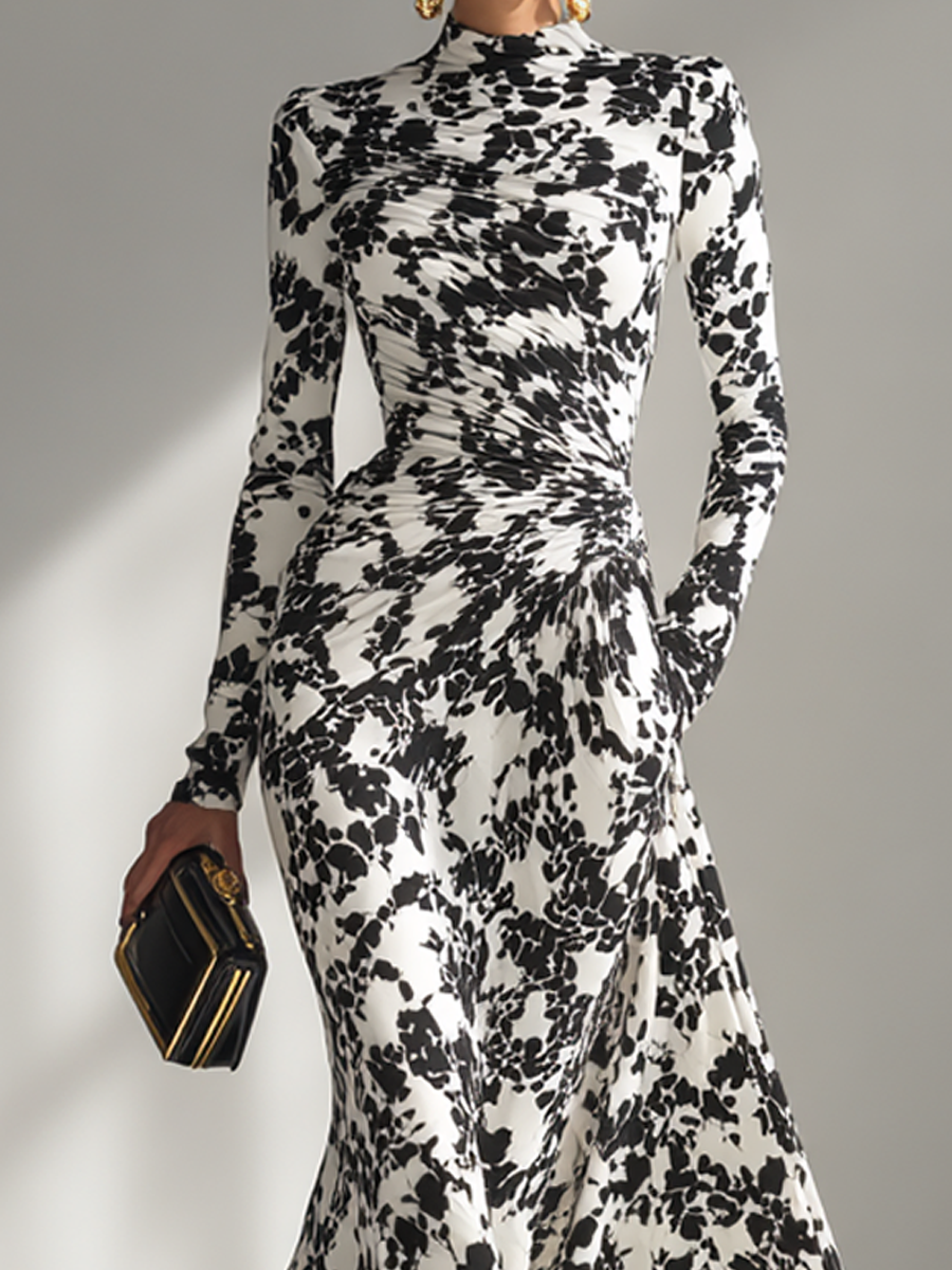 Leonora And White Patterned Stretch Blend Wrap Dress