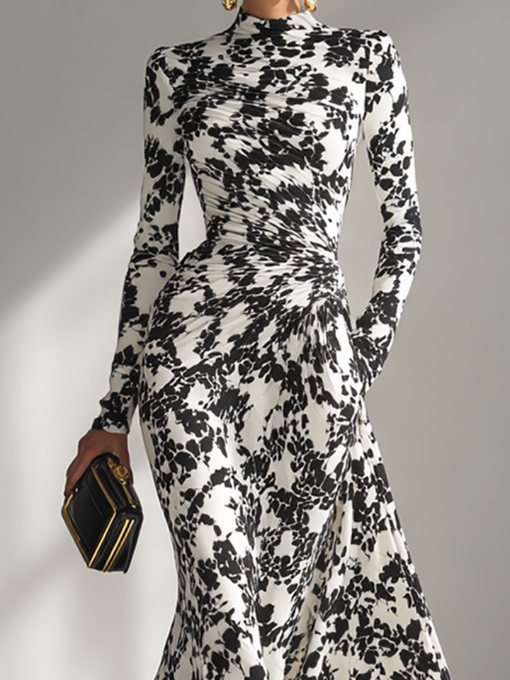 Leonora And White Patterned Stretch Blend Wrap Dress