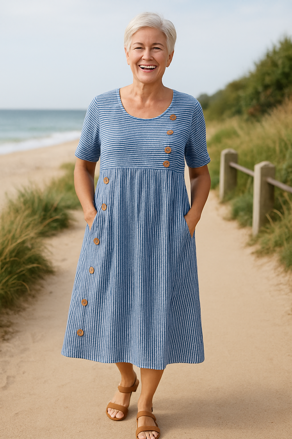 Helen | Striped Midi Dress – Effortless Comfort, Everyday Confidence