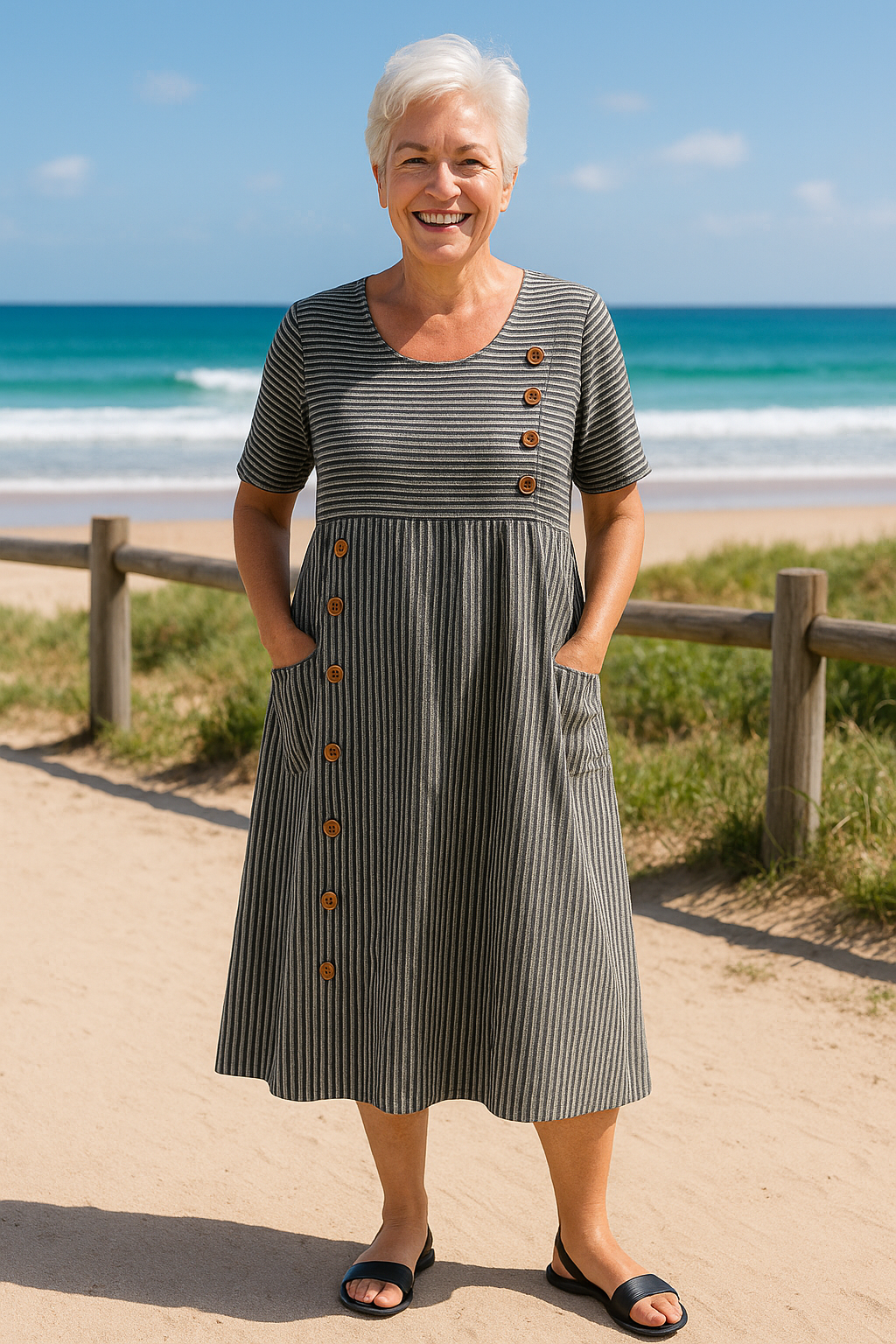Helen | Striped Midi Dress – Effortless Comfort, Everyday Confidence