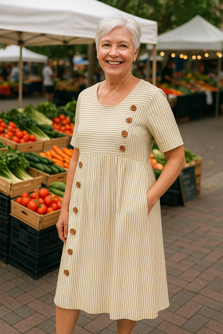 Helen | Striped Midi Dress – Effortless Comfort, Everyday Confidence