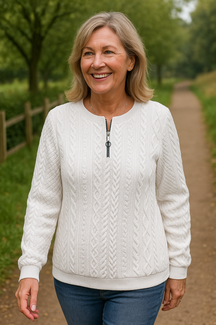 Caris | Cable Zip Knit - Comfort, Class and Confidence.