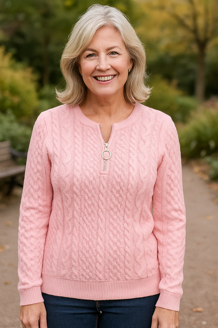 Caris | Cable Zip Knit - Comfort, Class and Confidence.