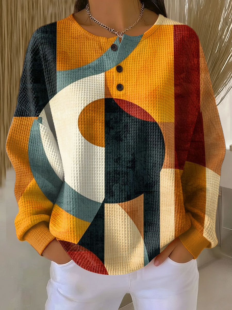 Nina™ - Waffle Sweater with Geometric Pattern