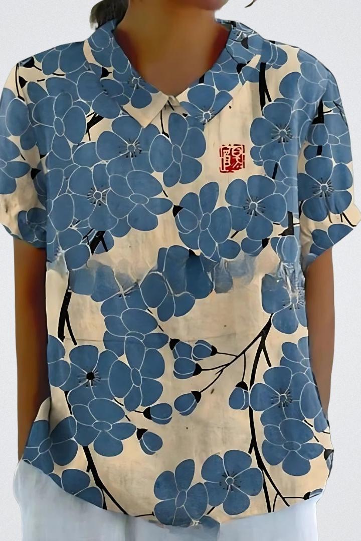 Laura | Bluse mit blauem Blumendruck