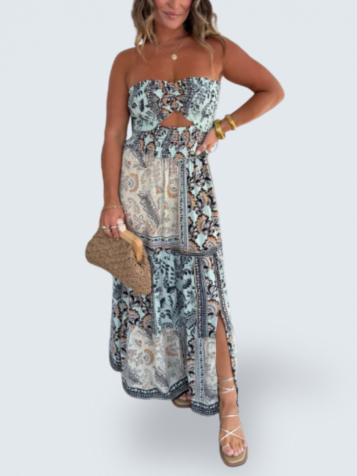 Selina | Boho Tile Print Maxi Dress