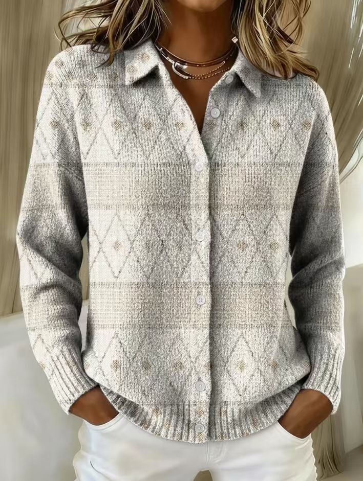 Antoinette™ – Elegant Knit Hoodie Blouse with Diamond Pattern
