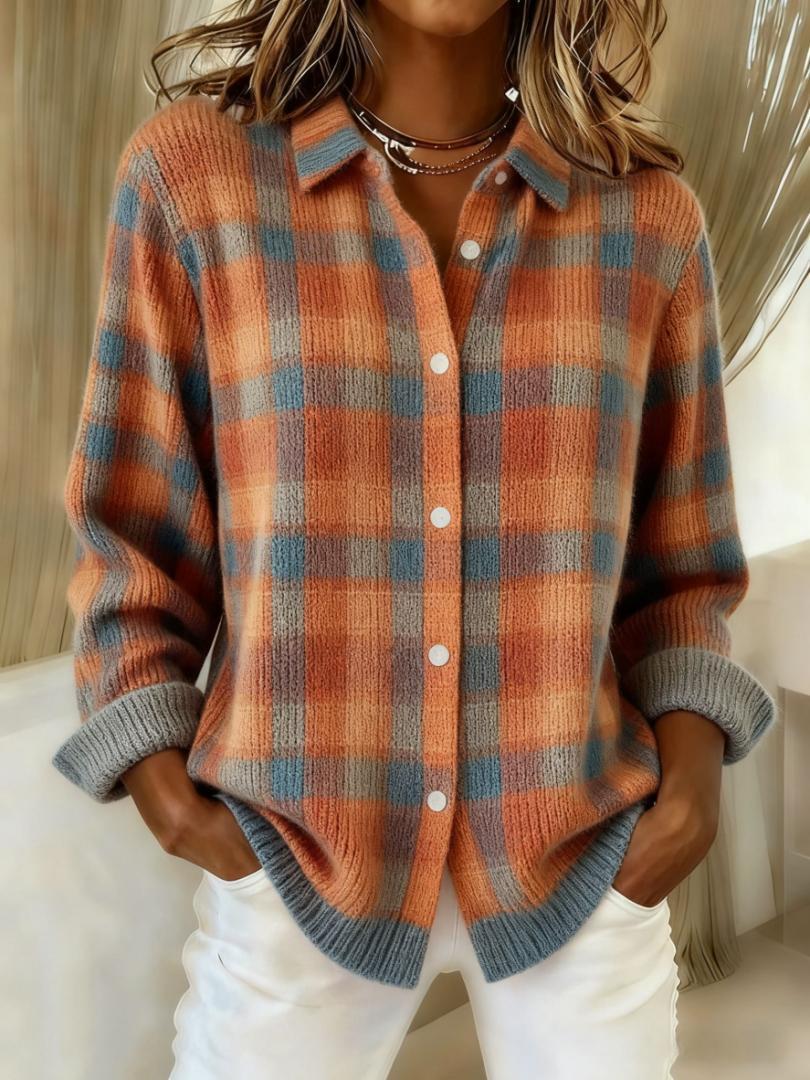 Anice™ – Checked Blouse Made from Warm, Soft Hoodie Material