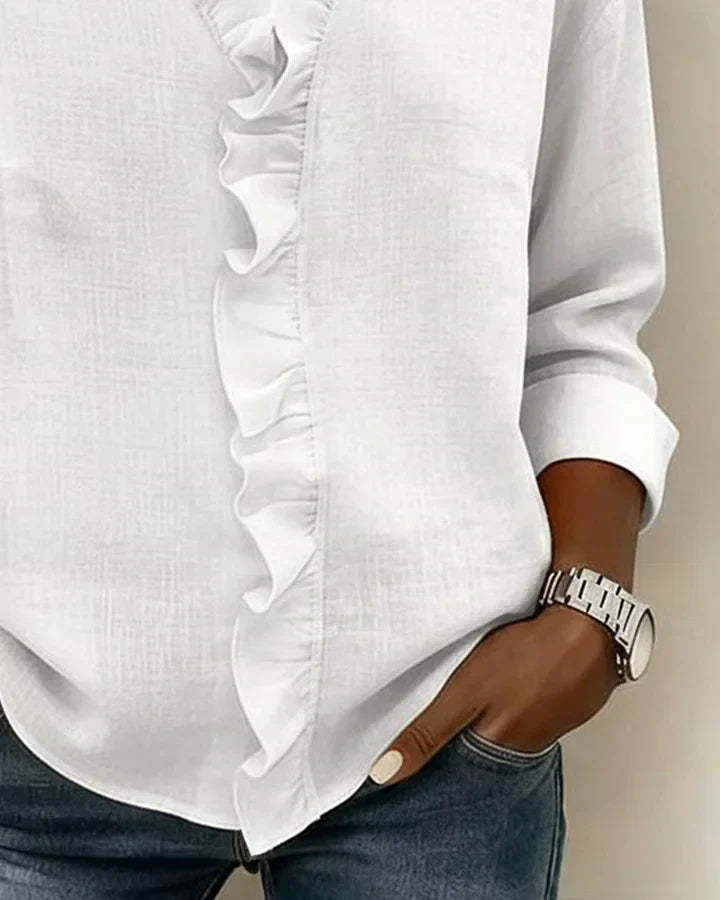 Helena | Blouse with Ruffles, V-Neck and Long Sleeves