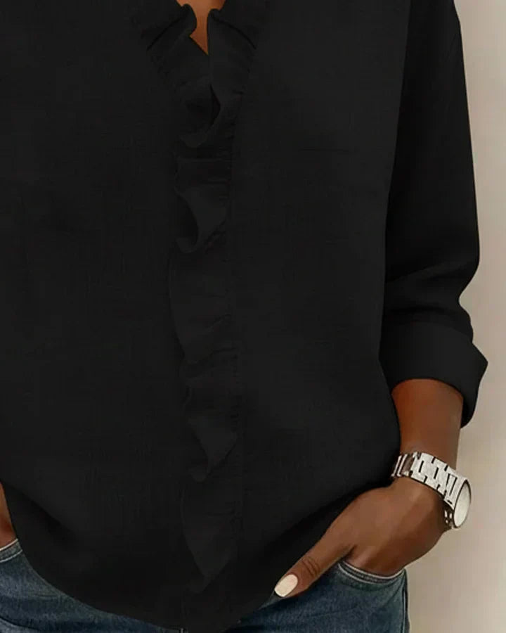 Helena | Blouse with Ruffles, V-Neck and Long Sleeves