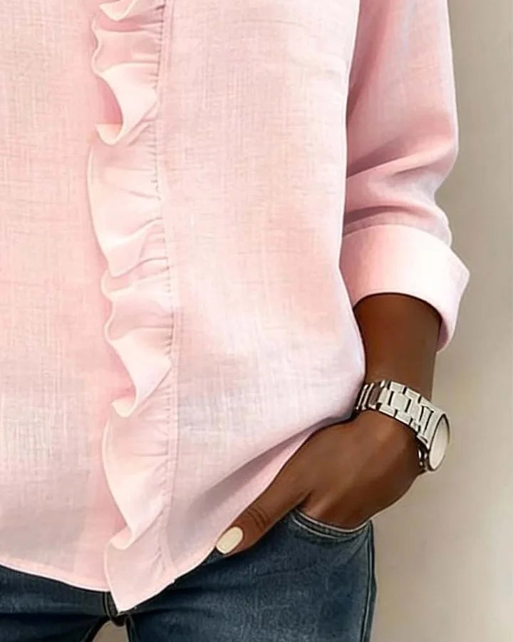 Helena | Blouse with Ruffles, V-Neck and Long Sleeves