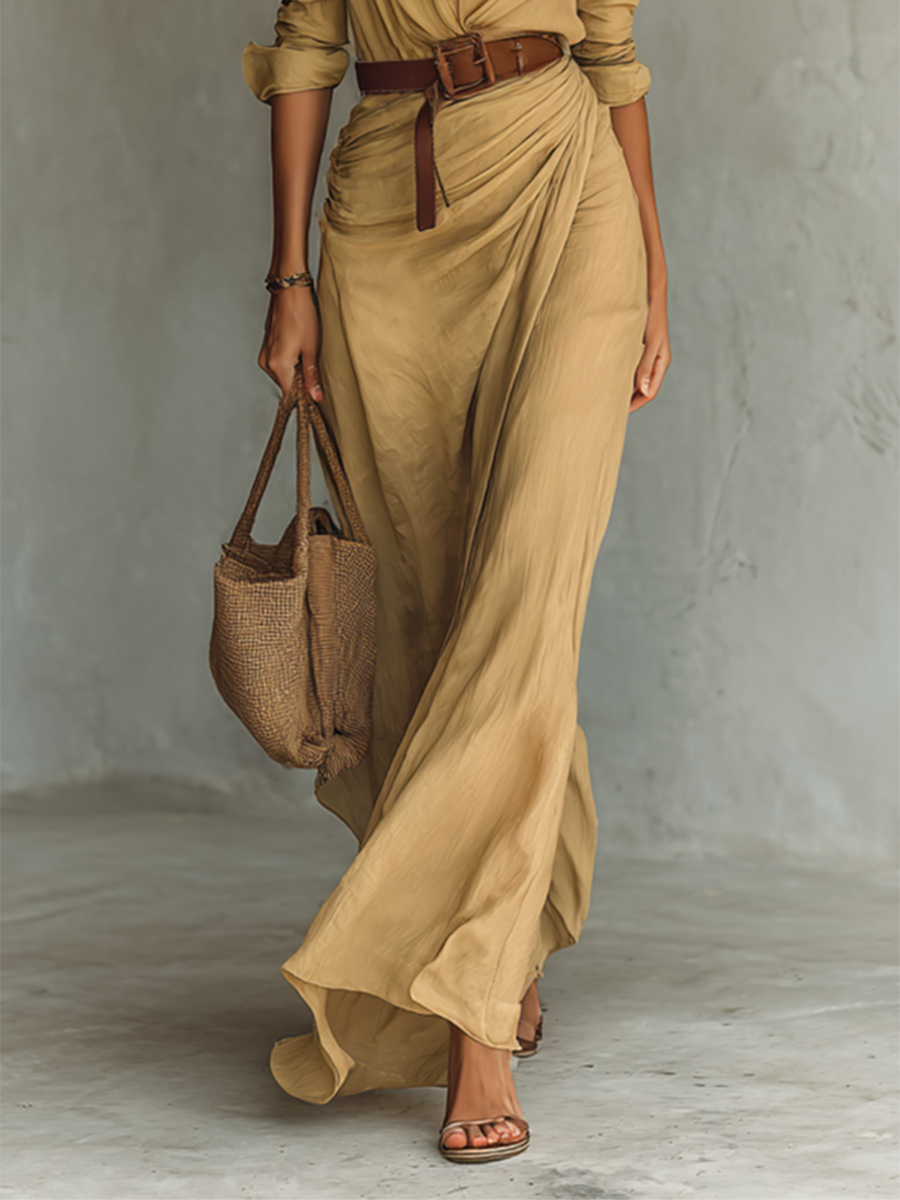 Rowena Single Breasted Long Sleeve Belted Maxi Dress