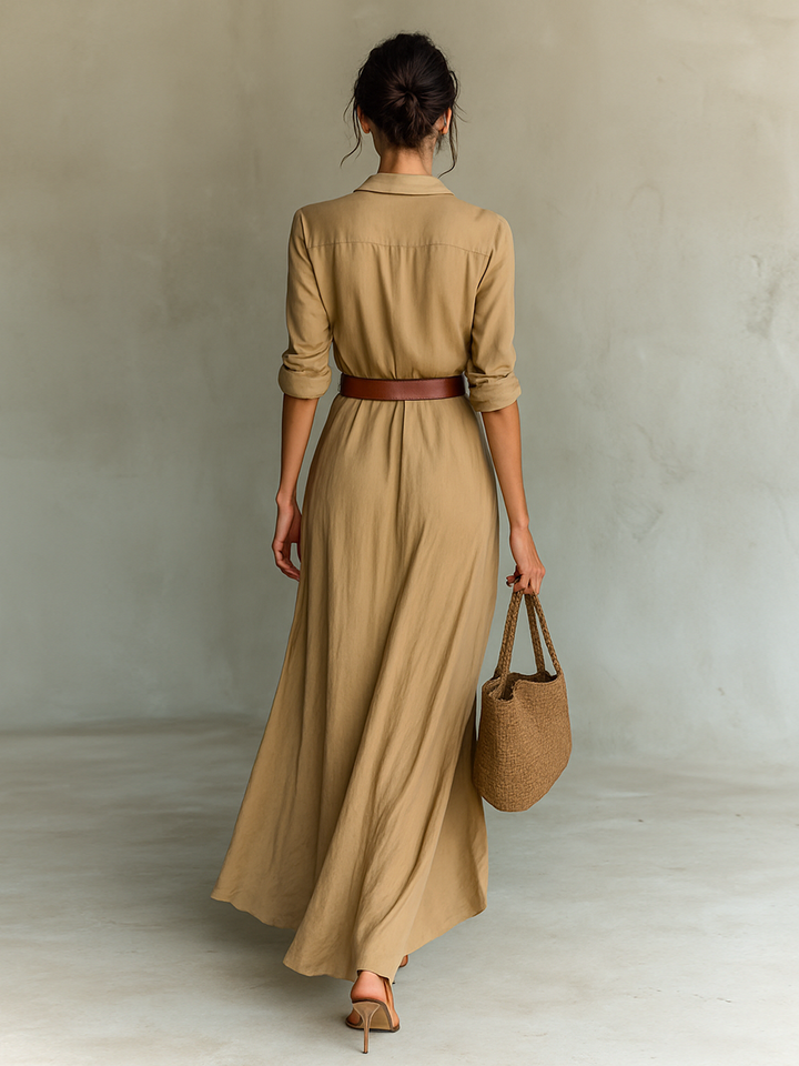 Rowena Single Breasted Long Sleeve Belted Maxi Dress